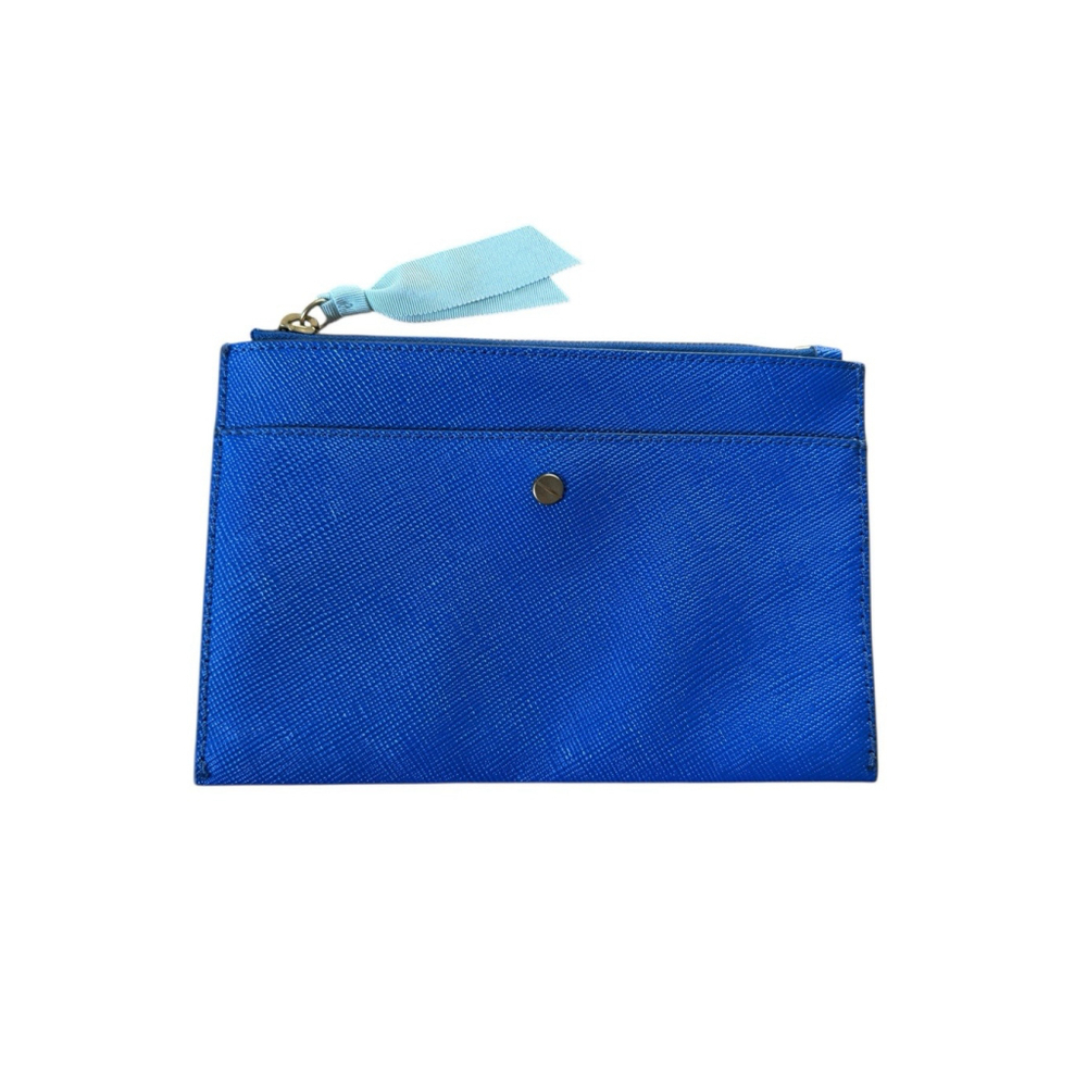 J Crew Clutchโ Nile Blue Pebbled Leather Zipper Closure